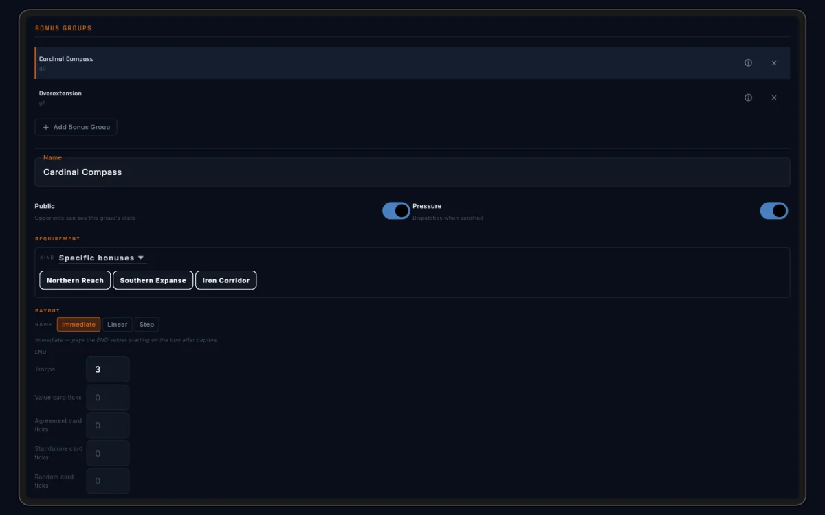 The bonus groups editor with a requirement expanded