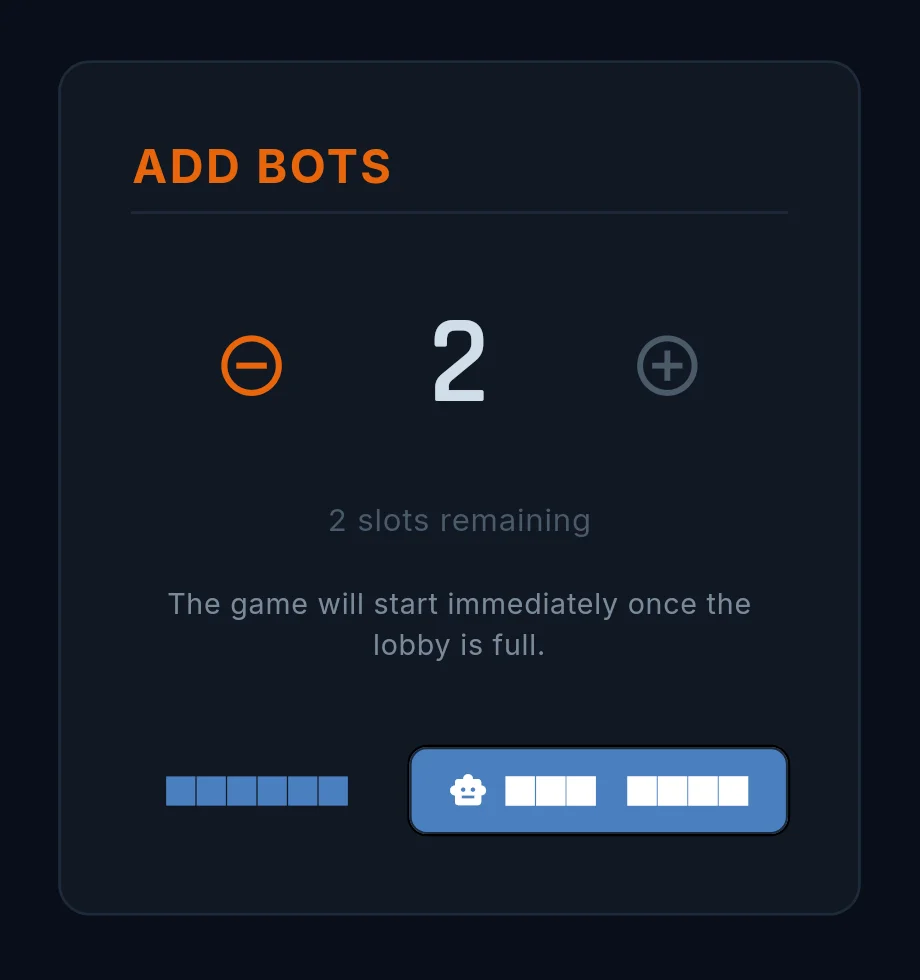 The Add Bots dialog with its counter
