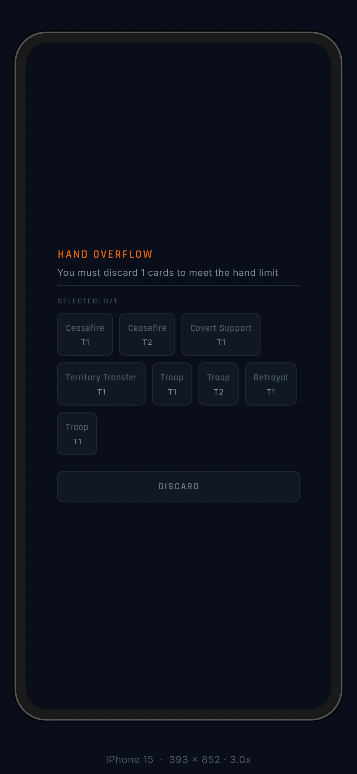 Choosing which cards to discard when over the hand limit