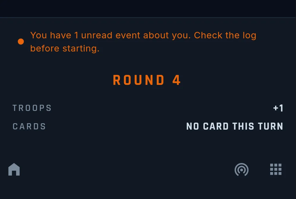 Phone bottom bar opened between turns with the brief